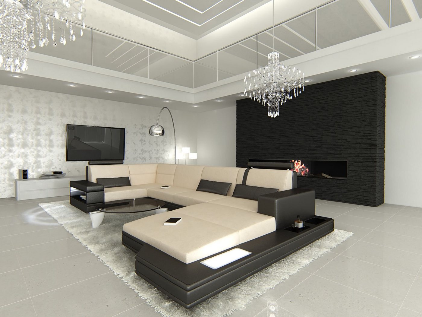 Sofa Dreams Wohnlandschaft Polster Couch Stoffsofa Messana U Form Stoff Sofa, mit LED, wahlweise mit Bettfunktion als Schlafsofa, Designersofa Sofa Dreams Wohnlandschaft Polster Couch Stoffsofa Messana U Form Stoff Sofa, mit LED, wahlweise mit Bettfunktion als Schlafsofa, Designersofa von Sofa Dreams