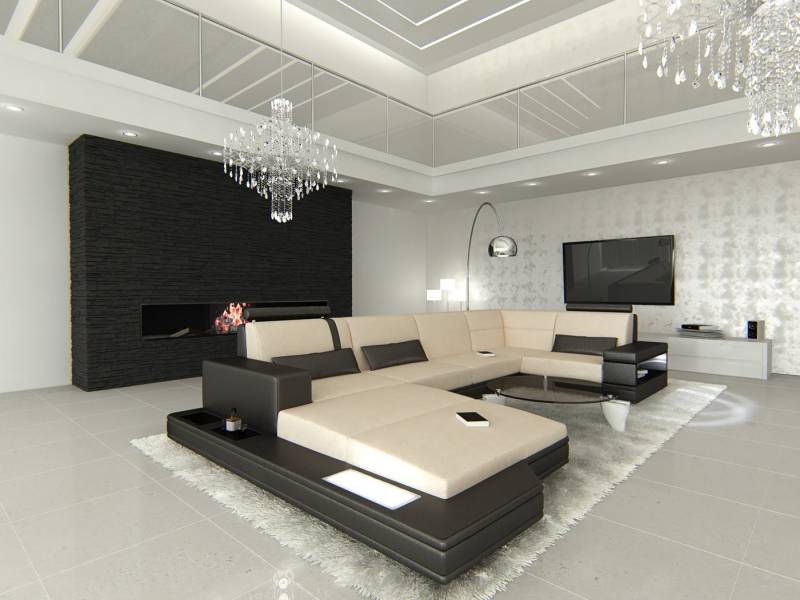 Sofa Dreams Wohnlandschaft Polster Couch Stoffsofa Messana U Form Stoff Sofa, mit LED, wahlweise mit Bettfunktion als Schlafsofa, Designersofa von Sofa Dreams