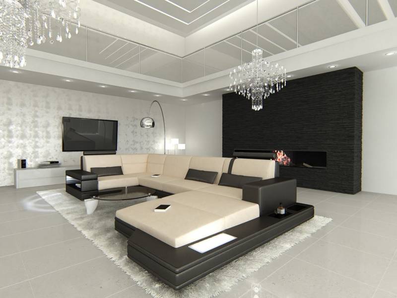 Sofa Dreams Wohnlandschaft Polster Couch Stoffsofa Messana U Form Stoff Sofa, mit LED, wahlweise mit Bettfunktion als Schlafsofa, Designersofa von Sofa Dreams