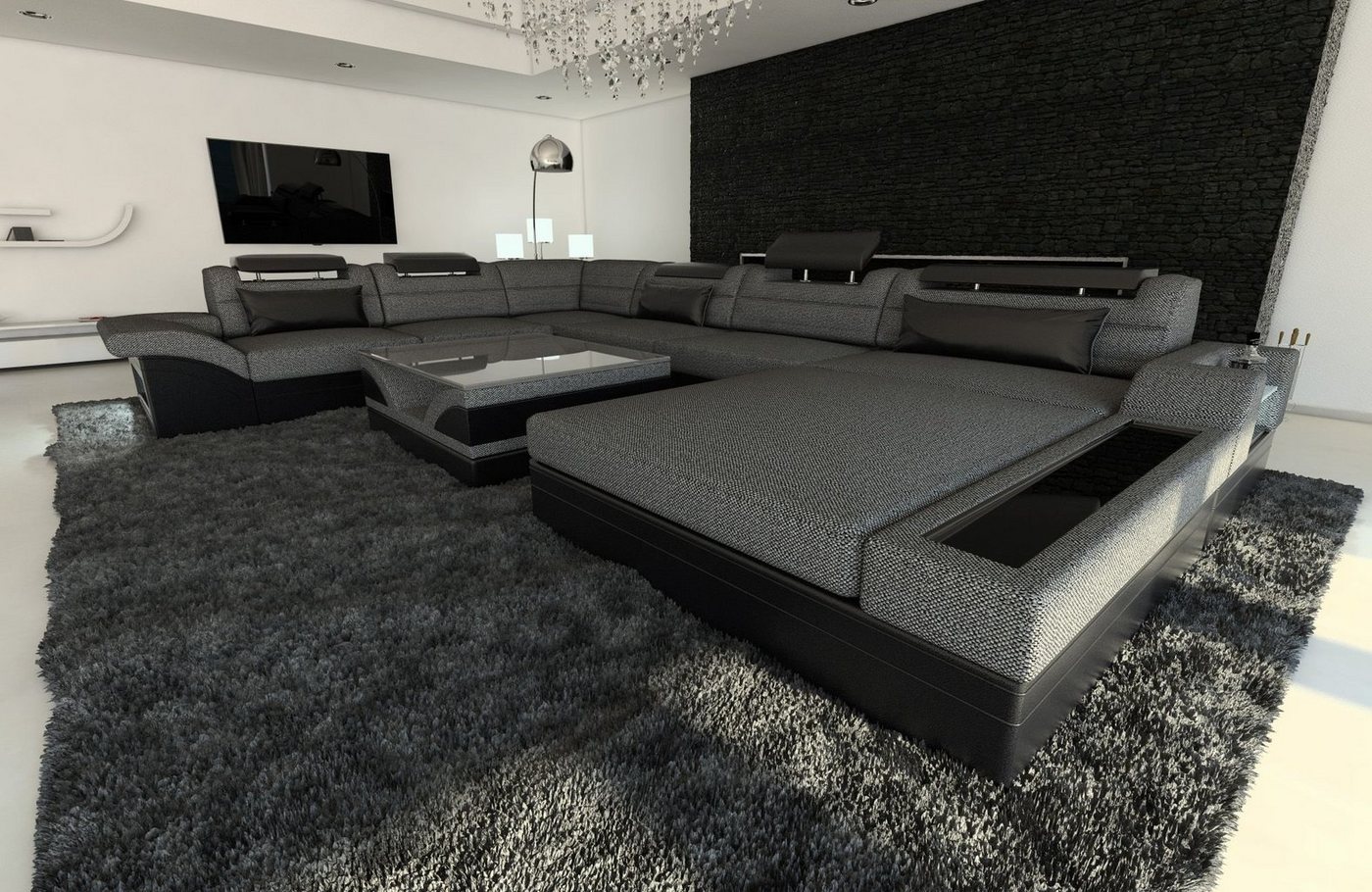 Sofa Dreams Wohnlandschaft Polster Sofa Couch Mezzo XXL U Form Stoffsofa, mit LED, wahlweise mit Bettfunktion als Schlafsofa, Designersofa Sofa Dreams Wohnlandschaft Polster Sofa Couch Mezzo XXL U Form Stoffsofa, mit LED, wahlweise mit Bettfunktion als Schlafsofa, Designersofa von Sofa Dreams