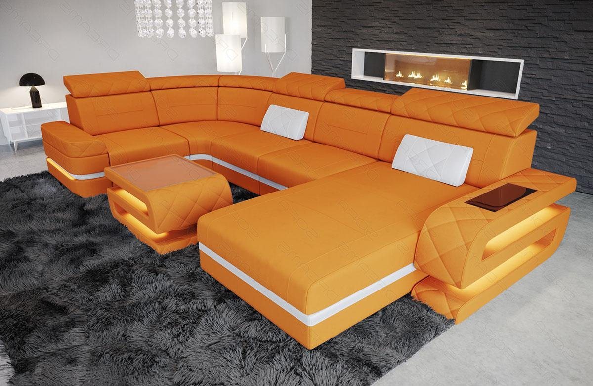 Sofa Dreams Wohnlandschaft Polster Sofa Couch Stoff Bologna U Form Stoffsofa, Mikrofaser, mit LED, ausziehbare Bettfunktion, USB-Anschluss, Designersofa von Sofa Dreams