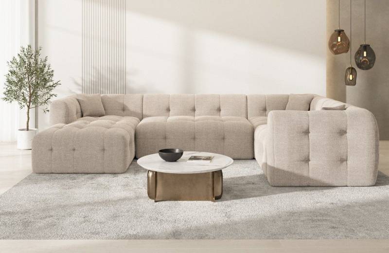 Sofa Dreams Wohnlandschaft Sevilla U Form Polster Loungesofa, 6-Sitzer, Loungesofa, Strukturstoff Beige, Ottomane links von Sofa Dreams