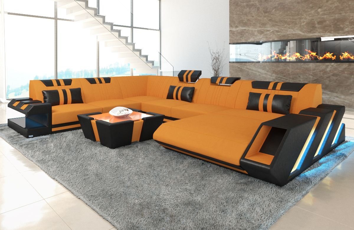 Sofa Dreams Wohnlandschaft Polster Sofa Stoff Couch Apollonia XXL U Form Stoffsofa, mit LED, wahlweise mit Bettfunktion als Schlafsofa, Designersofa von Sofa Dreams