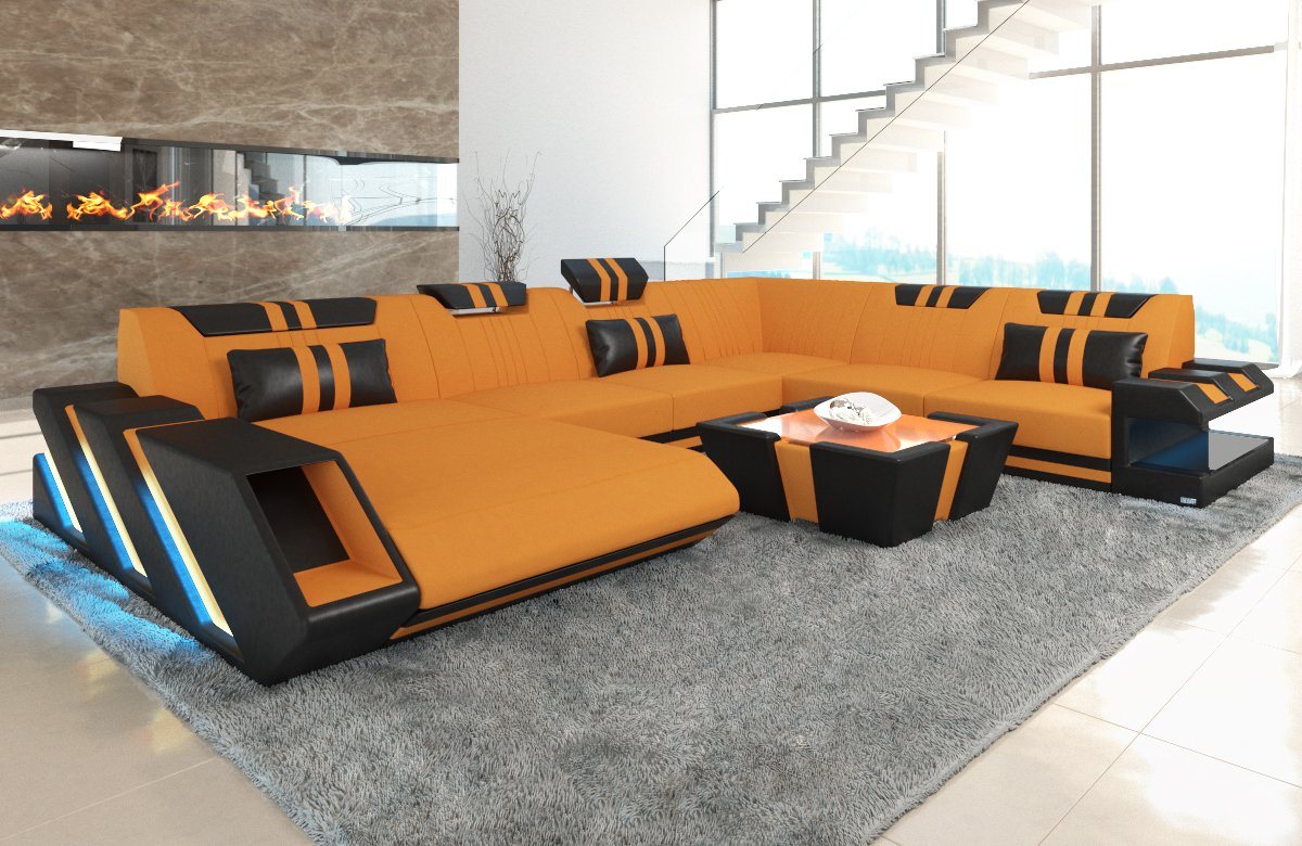 Sofa Dreams Wohnlandschaft Polster Sofa Stoff Couch Apollonia XXL U Form Stoffsofa, mit LED, wahlweise mit Bettfunktion als Schlafsofa, Designersofa von Sofa Dreams