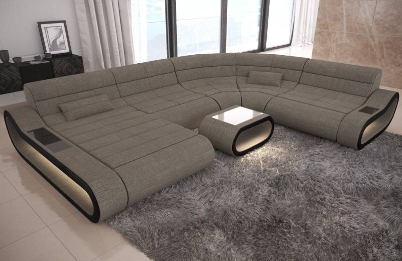 Sofa Dreams Wohnlandschaft Polster Sofa Stoff Couch Concept XXL U Form Stoffsofa, mit LED, Designersofa mit ergonomischer Rückenlehne von Sofa Dreams