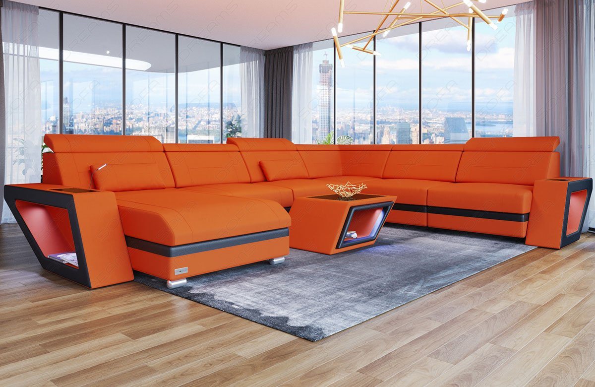 Sofa Dreams Wohnlandschaft Polster Stoff Couch Catania XXL U Form Stoffsofa, mit LED, wahlweise mit Bettfunktion als Schlafsofa, Designersofa von Sofa Dreams