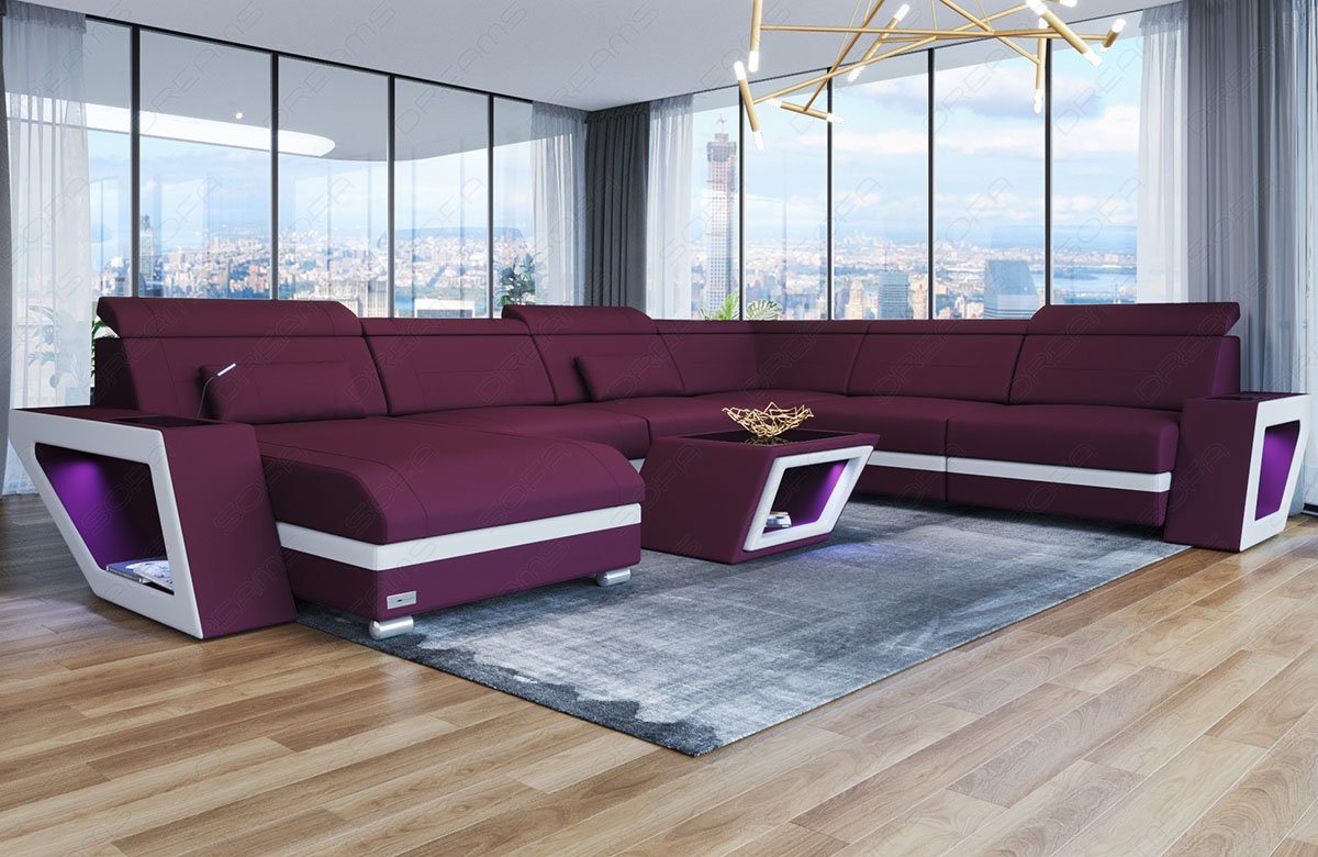 Sofa Dreams Wohnlandschaft Polster Stoff Couch Catania XXL U Form Stoffsofa, mit LED, wahlweise mit Bettfunktion als Schlafsofa, Designersofa von Sofa Dreams