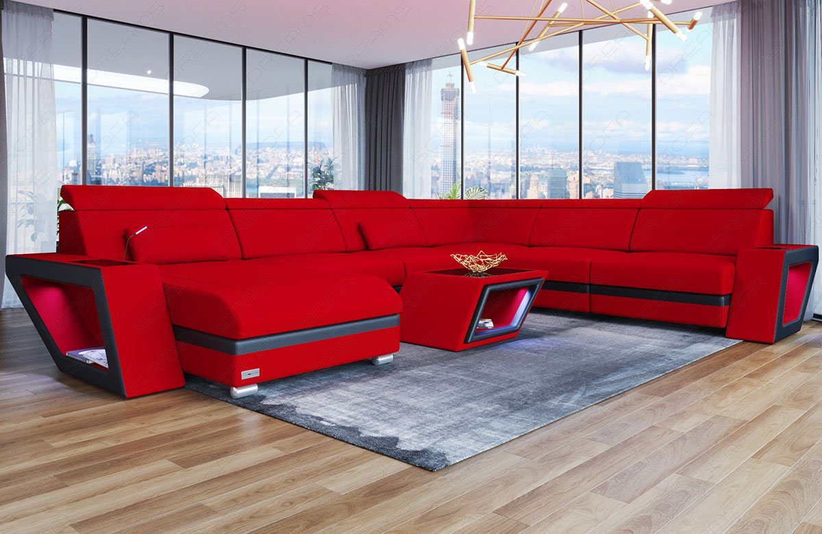 Sofa Dreams Wohnlandschaft Polster Stoff Couch Catania XXL U Form Stoffsofa, mit LED, wahlweise mit Bettfunktion als Schlafsofa, Designersofa von Sofa Dreams