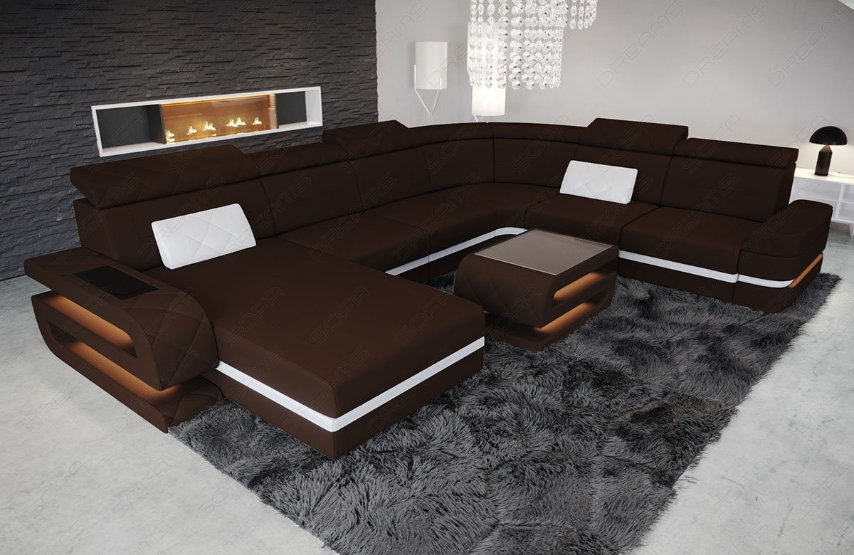 Sofa Dreams Wohnlandschaft Polster Stoff Couch Sofa Bologna XXL U Form Stoffsofa, Mikrofaser, mit LED, Schlafsofa Betfunktion, USB-Anschluss, Designersofa von Sofa Dreams