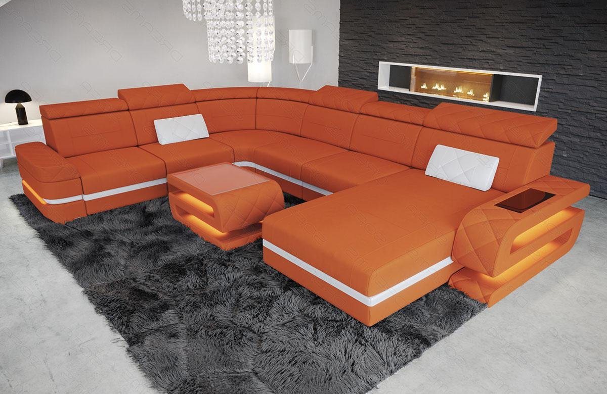 Sofa Dreams Wohnlandschaft Polster Stoff Couch Sofa Bologna XXL U Form Stoffsofa, Mikrofaser, mit LED, Schlafsofa Betfunktion, USB-Anschluss, Designersofa von Sofa Dreams