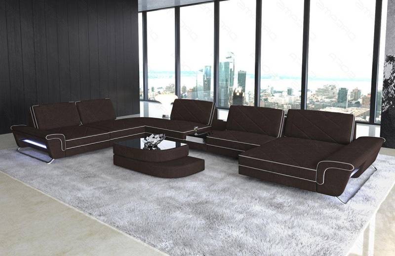Sofa Dreams Wohnlandschaft Polster Stoff Sofa Couch Bari XXL U Form Stoffsofa, Webstoff Strukturstoff, mit LED, Multifunktions-Konsole, USB-Anschluss, Stauraum, Designersofa Sofa Dreams Wohnlandschaft Polster Stoff Sofa Couch Bari XXL U Form Stoffsofa, Webstoff Strukturstoff, mit LED, Multifunktions-Konsole, USB-Anschluss, Stauraum, Designersofa von Sofa Dreams