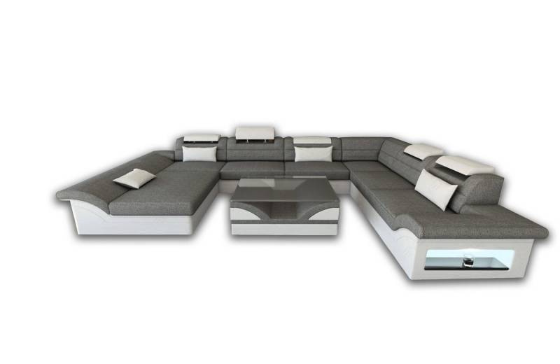 Sofa Dreams Wohnlandschaft Polster Stoffsofa Couch Enzo XXL U Form Stoff Sofa, mit LED, wahlweise mit Bettfunktion als Schlafsofa, Designersofa von Sofa Dreams