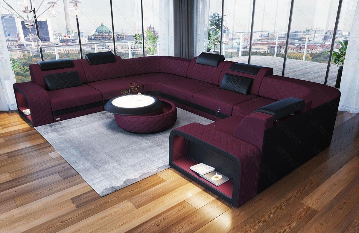 Sofa Dreams Wohnlandschaft Polster Stoffsofa Couch Stoff Sofa Foggia U Form Polstersofa, mit LED, Stauraum, USB-Anschluss, Designersofa von Sofa Dreams