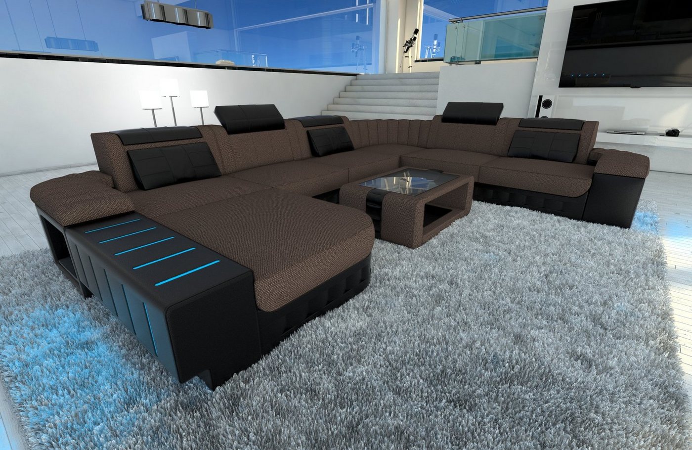 Sofa Dreams Wohnlandschaft Sofa Couch Stoff Bellagio XXL U Form Polster Stoffsofa, mit LED, wahlweise mit Bettfunktion als Schlafsofa, Designersofa von Sofa Dreams