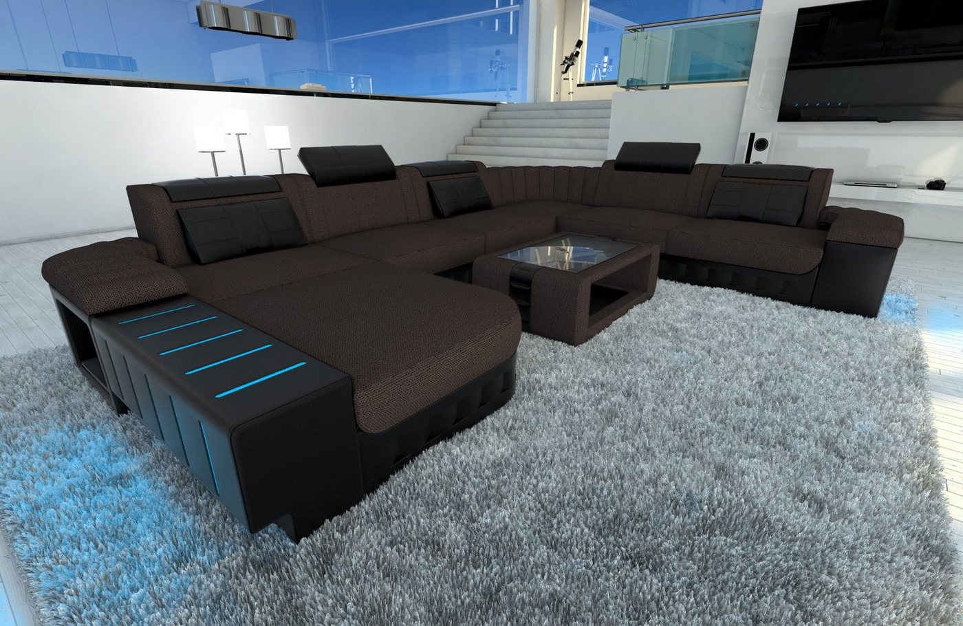 Sofa Dreams Wohnlandschaft Sofa Couch Stoff Bellagio XXL U Form Polster Stoffsofa, mit LED, wahlweise mit Bettfunktion als Schlafsofa, Designersofa von Sofa Dreams