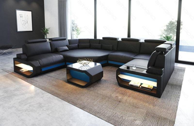 Sofa Dreams Wohnlandschaft Sofa Leder Asti U Mini, Couch, kleines U Form Ledersofa mit LED, Designersofa von Sofa Dreams