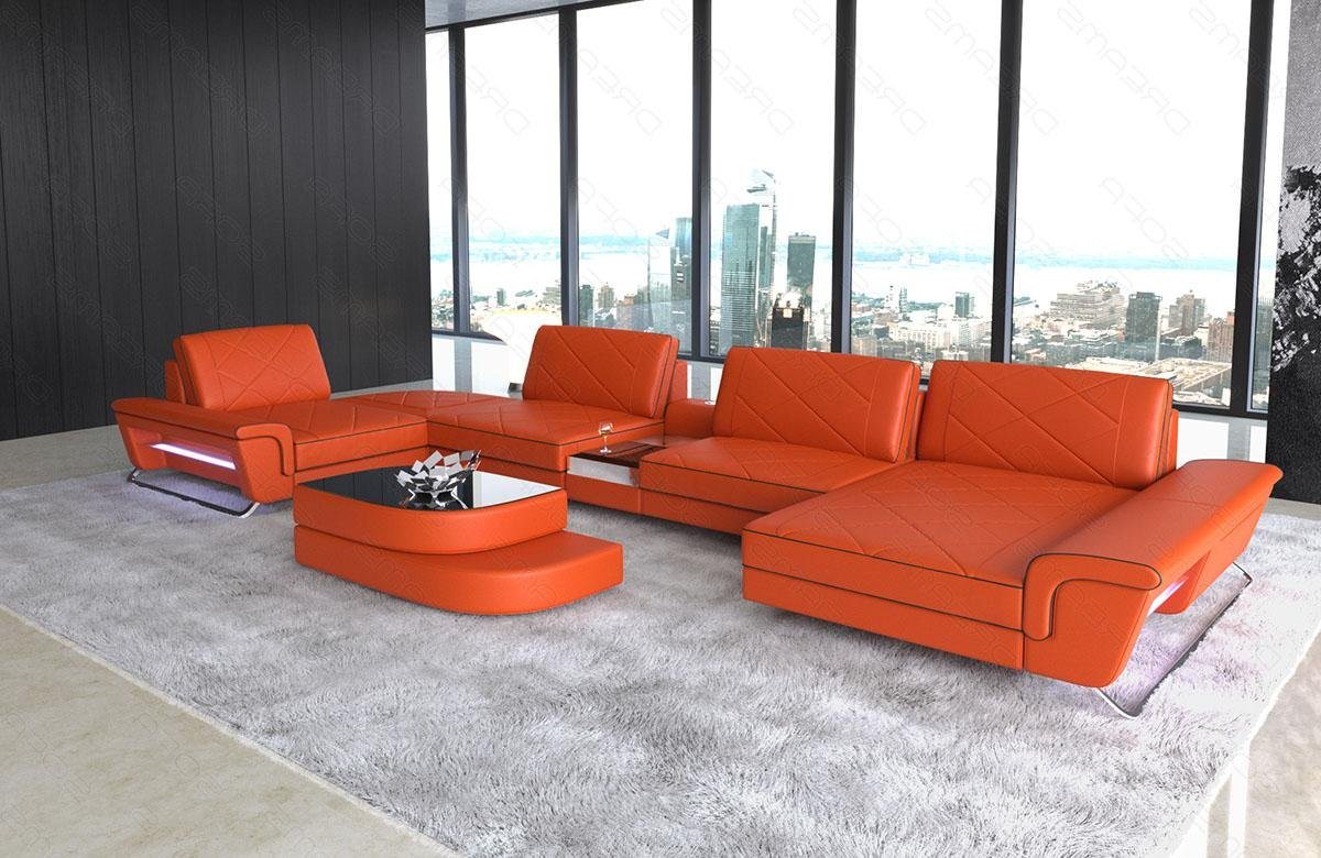Sofa Dreams Wohnlandschaft Sofa Leder Bari U Form Ledersofa, Couch, mit LED, verstellbare Rückenlehnen, Designersofa von Sofa Dreams