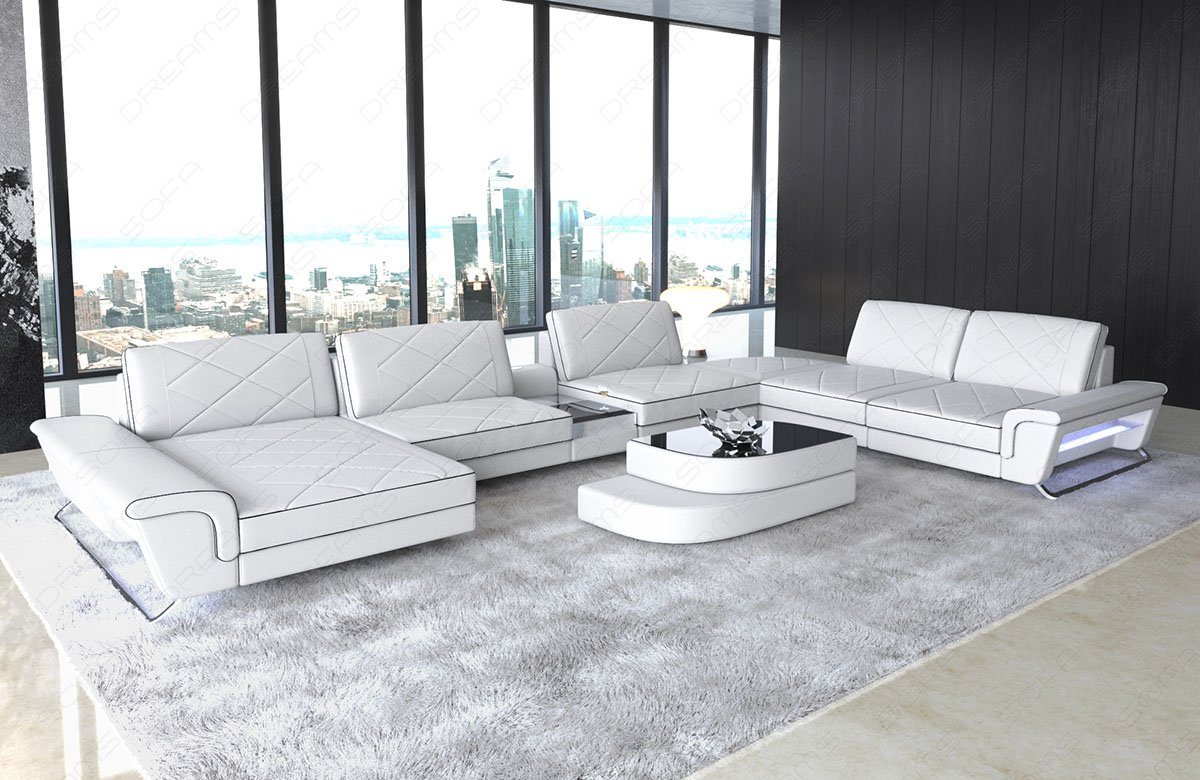 Sofa Dreams Wohnlandschaft Sofa Leder Bari XXL U Form Ledersofa, Couch, mit LED, verstellbare Rückenlehnen, Designersofa von Sofa Dreams