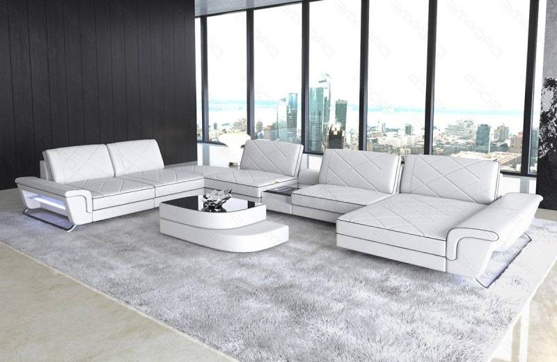 Sofa Dreams Wohnlandschaft Sofa Leder Bari XXL U Form Ledersofa, Couch, mit LED, verstellbare Rückenlehnen, Designersofa von Sofa Dreams