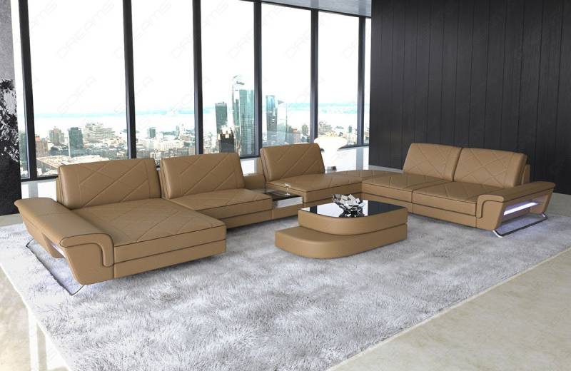 Sofa Dreams Wohnlandschaft Sofa Leder Bari XXL U Form Ledersofa, Couch, mit LED, verstellbare Rückenlehnen, Designersofa von Sofa Dreams