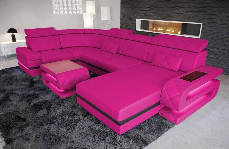 Sofa Dreams Wohnlandschaft Sofa Leder Bologna U Form Ledersofa, Couch, mit LED, wahlweise mit Bettfunktion als Schlafsofa, Designersofa von Sofa Dreams