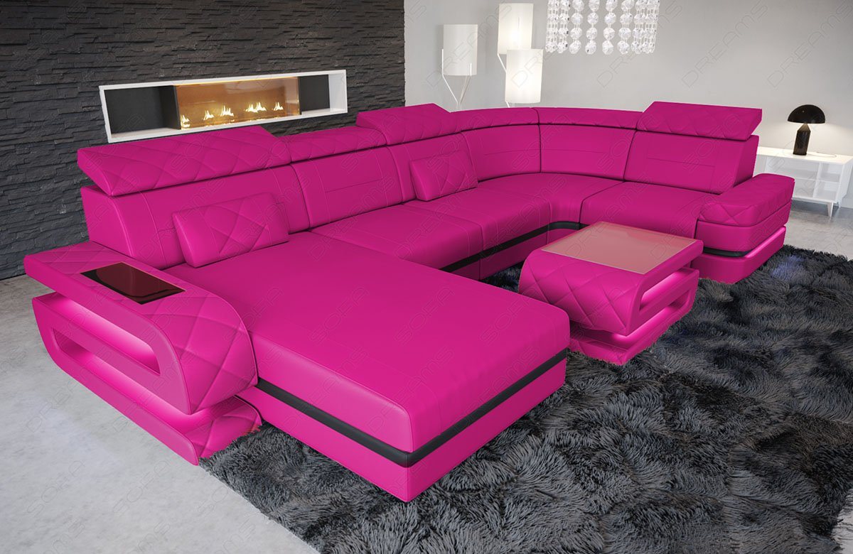 Sofa Dreams Wohnlandschaft Sofa Leder Bologna U Form Ledersofa, Couch, mit LED, wahlweise mit Bettfunktion als Schlafsofa, Designersofa von Sofa Dreams