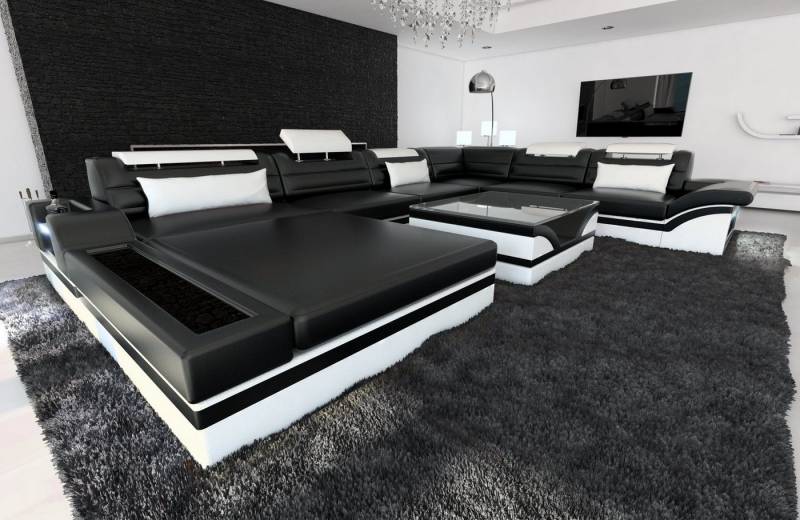 Sofa Dreams Wohnlandschaft Sofa Leder Couch Mezzo XXL U Form Ledersofa, Couch, mit LED, wahlweise mit Bettfunktion als Schlafsofa, Designersofa von Sofa Dreams