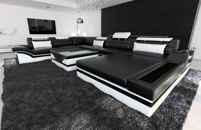 Sofa Dreams Wohnlandschaft Sofa Leder Couch Mezzo XXL U Form Ledersofa, Couch, mit LED, wahlweise mit Bettfunktion als Schlafsofa, Designersofa von Sofa Dreams