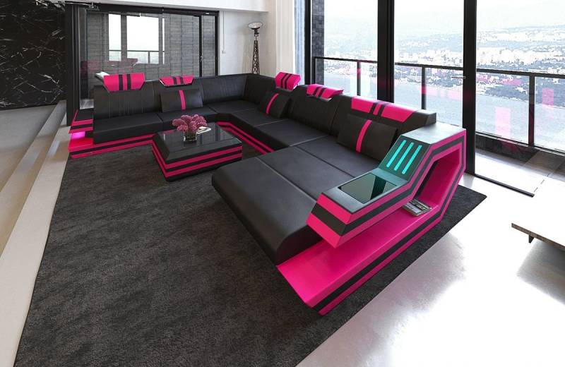 Sofa Dreams Wohnlandschaft Sofa Leder Ledercouch Ravenna XXL U Form Ledersofa, Couch, mit LED, wahlweise mit Bettfunktion als Schlafsofa, Designersofa von Sofa Dreams