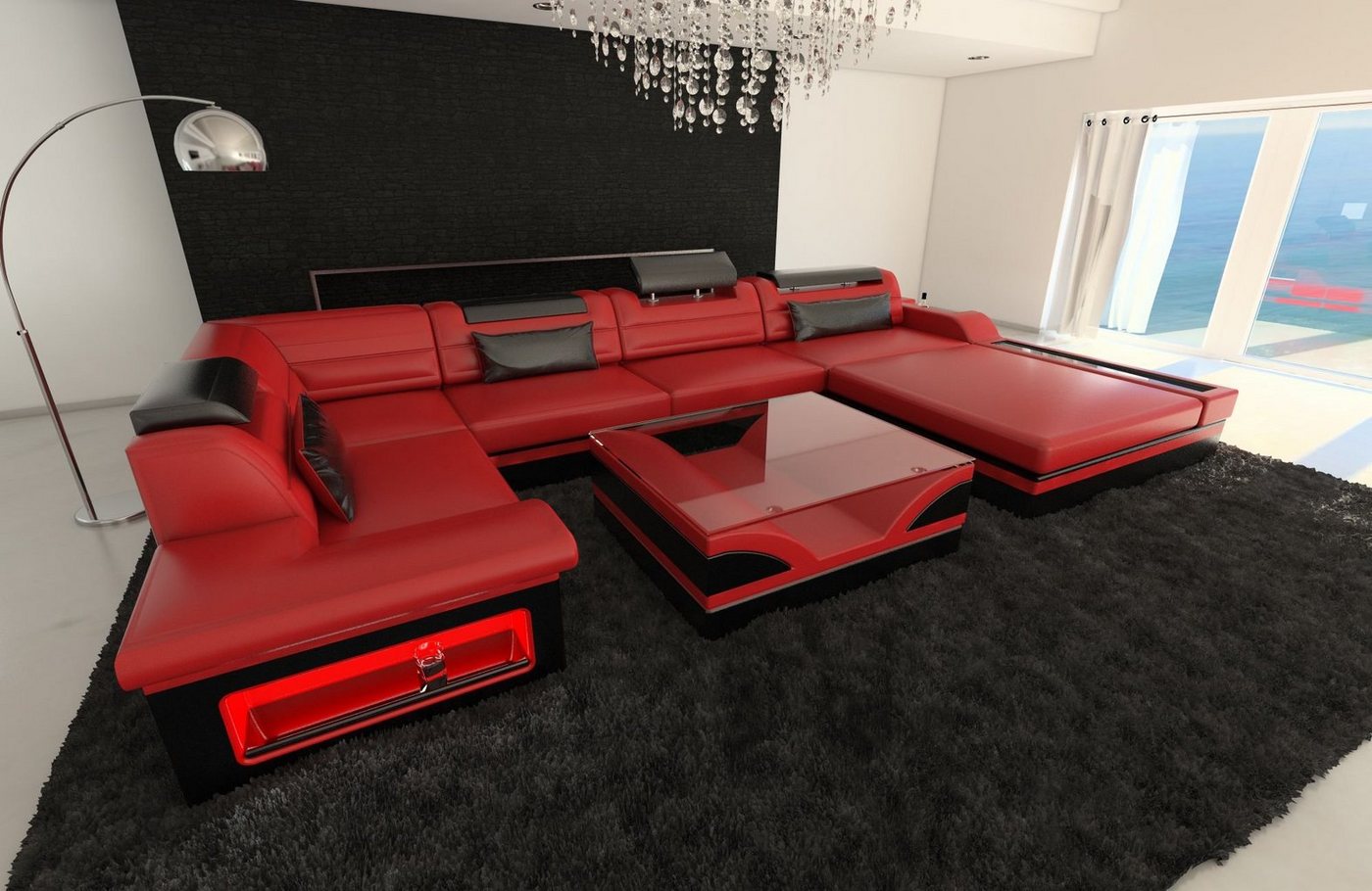 Sofa Dreams Wohnlandschaft Sofa Leder Mezzo U Form Ledersofa, Couch, mit LED, wahlweise mit Bettfunktion als Schlafsofa, Designersofa Sofa Dreams Wohnlandschaft Sofa Leder Mezzo U Form Ledersofa, Couch, mit LED, wahlweise mit Bettfunktion als Schlafsofa, Designersofa von Sofa Dreams