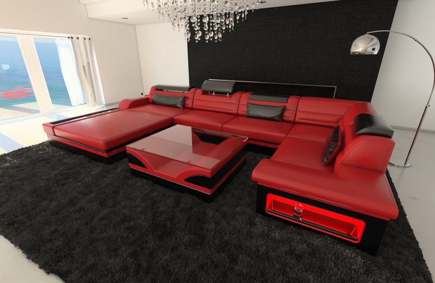 Sofa Dreams Wohnlandschaft Sofa Leder Mezzo U Form Ledersofa, Couch, mit LED, wahlweise mit Bettfunktion als Schlafsofa, Designersofa Sofa Dreams Wohnlandschaft Sofa Leder Mezzo U Form Ledersofa, Couch, mit LED, wahlweise mit Bettfunktion als Schlafsofa, Designersofa von Sofa Dreams