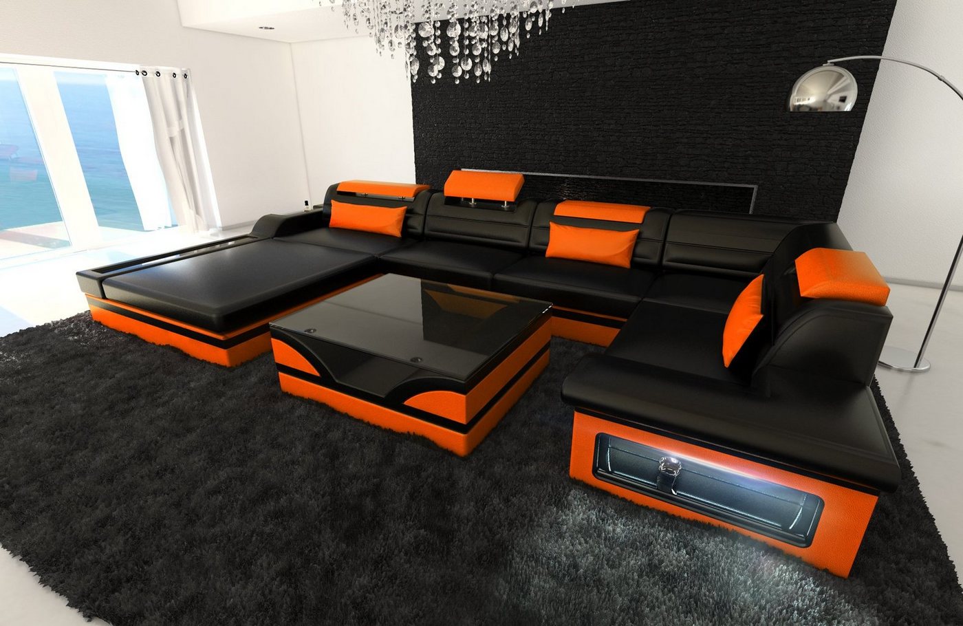 Sofa Dreams Wohnlandschaft Sofa Leder Mezzo U Form Ledersofa, Couch, mit LED, wahlweise mit Bettfunktion als Schlafsofa, Designersofa Sofa Dreams Wohnlandschaft Sofa Leder Mezzo U Form Ledersofa, Couch, mit LED, wahlweise mit Bettfunktion als Schlafsofa, Designersofa von Sofa Dreams