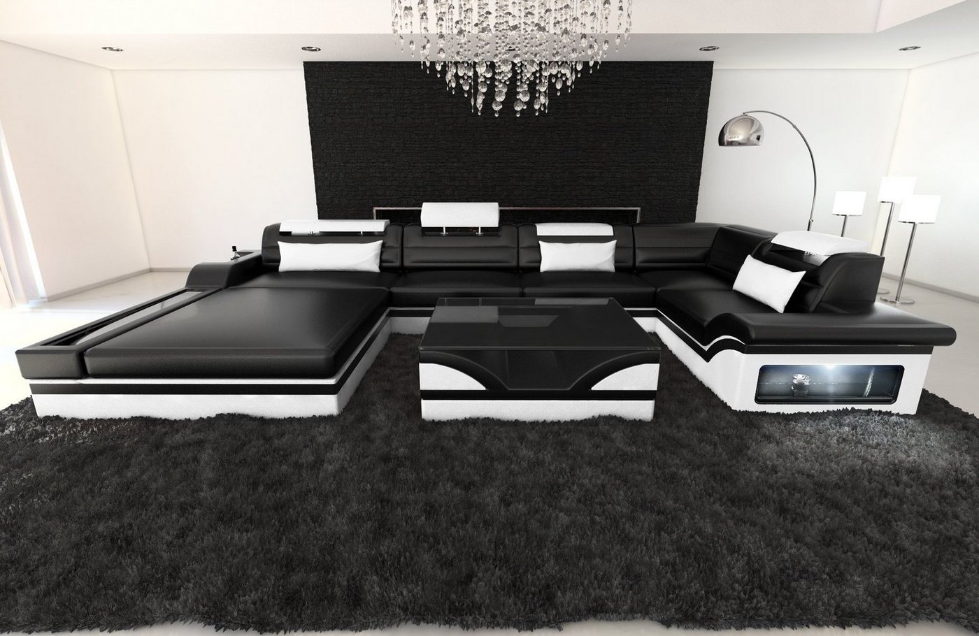 Sofa Dreams Wohnlandschaft Sofa Leder Mezzo U Form Ledersofa, Couch, mit LED, wahlweise mit Bettfunktion als Schlafsofa, Designersofa Sofa Dreams Wohnlandschaft Sofa Leder Mezzo U Form Ledersofa, Couch, mit LED, wahlweise mit Bettfunktion als Schlafsofa, Designersofa von Sofa Dreams