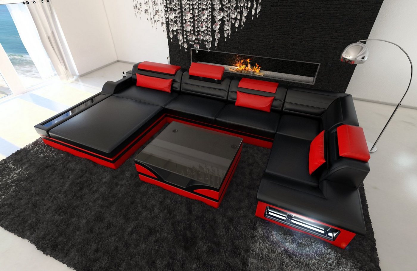 Sofa Dreams Wohnlandschaft Sofa Leder Mezzo U Form Ledersofa, Couch, mit LED, wahlweise mit Bettfunktion als Schlafsofa, Designersofa Sofa Dreams Wohnlandschaft Sofa Leder Mezzo U Form Ledersofa, Couch, mit LED, wahlweise mit Bettfunktion als Schlafsofa, Designersofa von Sofa Dreams