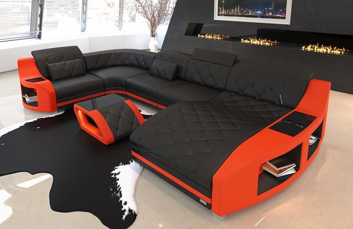 Sofa Dreams Wohnlandschaft Sofa Leder Swing U Form Ledersofa Ledercouch, Couch, mit LED, wahlweise mit Bettfunktion als Schlafsofa, Designersofa von Sofa Dreams