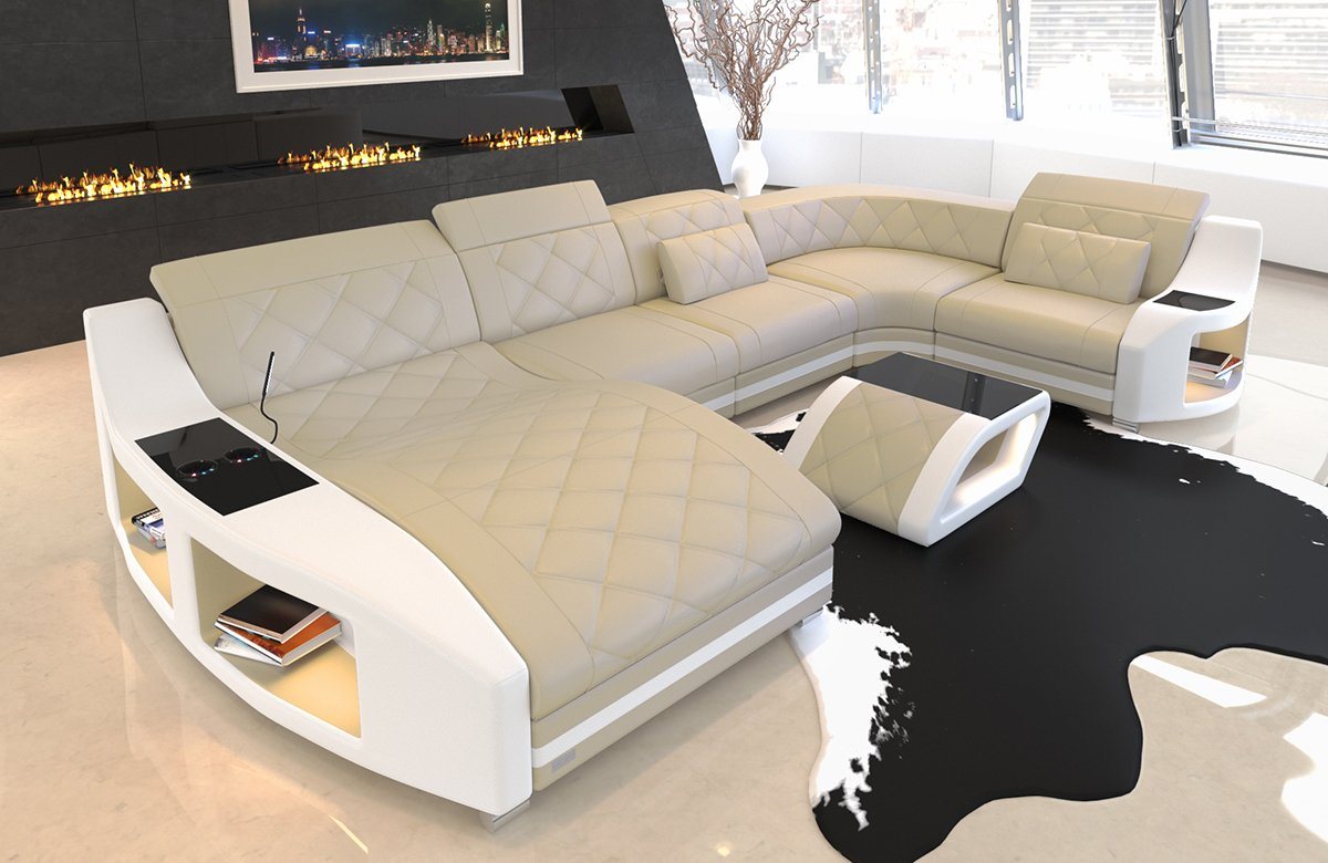 Sofa Dreams Wohnlandschaft Sofa Leder Swing U Form Ledersofa Ledercouch, Couch, mit LED, wahlweise mit Bettfunktion als Schlafsofa, Designersofa von Sofa Dreams