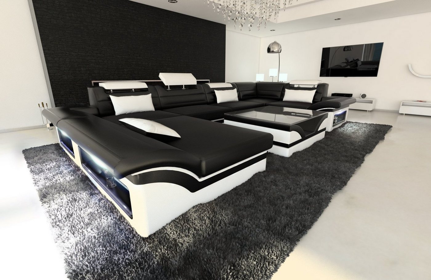 Sofa Dreams Wohnlandschaft Sofa Ledercouch Leder Enzo U Form Ledersofa, Couch, mit LED, wahlweise mit Bettfunktion als Schlafsofa, Designersofa Sofa Dreams Wohnlandschaft Sofa Ledercouch Leder Enzo U Form Ledersofa, Couch, mit LED, wahlweise mit Bettfunktion als Schlafsofa, Designersofa von Sofa Dreams