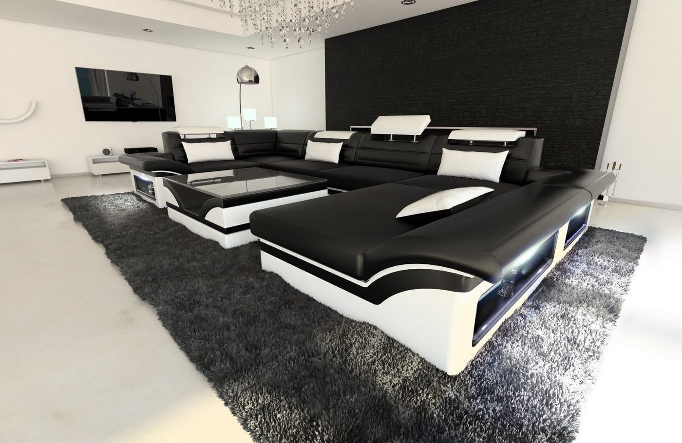 Sofa Dreams Wohnlandschaft Sofa Ledercouch Leder Enzo U Form Ledersofa, Couch, mit LED, wahlweise mit Bettfunktion als Schlafsofa, Designersofa Sofa Dreams Wohnlandschaft Sofa Ledercouch Leder Enzo U Form Ledersofa, Couch, mit LED, wahlweise mit Bettfunktion als Schlafsofa, Designersofa von Sofa Dreams