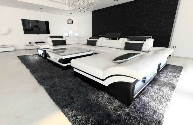 Sofa Dreams Wohnlandschaft Sofa Ledercouch Leder Enzo U Form Ledersofa, Couch, mit LED, wahlweise mit Bettfunktion als Schlafsofa, Designersofa von Sofa Dreams