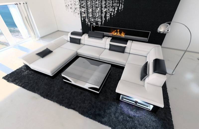 Sofa Dreams Wohnlandschaft Sofa Ledercouch Leder Enzo U Form Ledersofa, Couch, mit LED, wahlweise mit Bettfunktion als Schlafsofa, Designersofa von Sofa Dreams