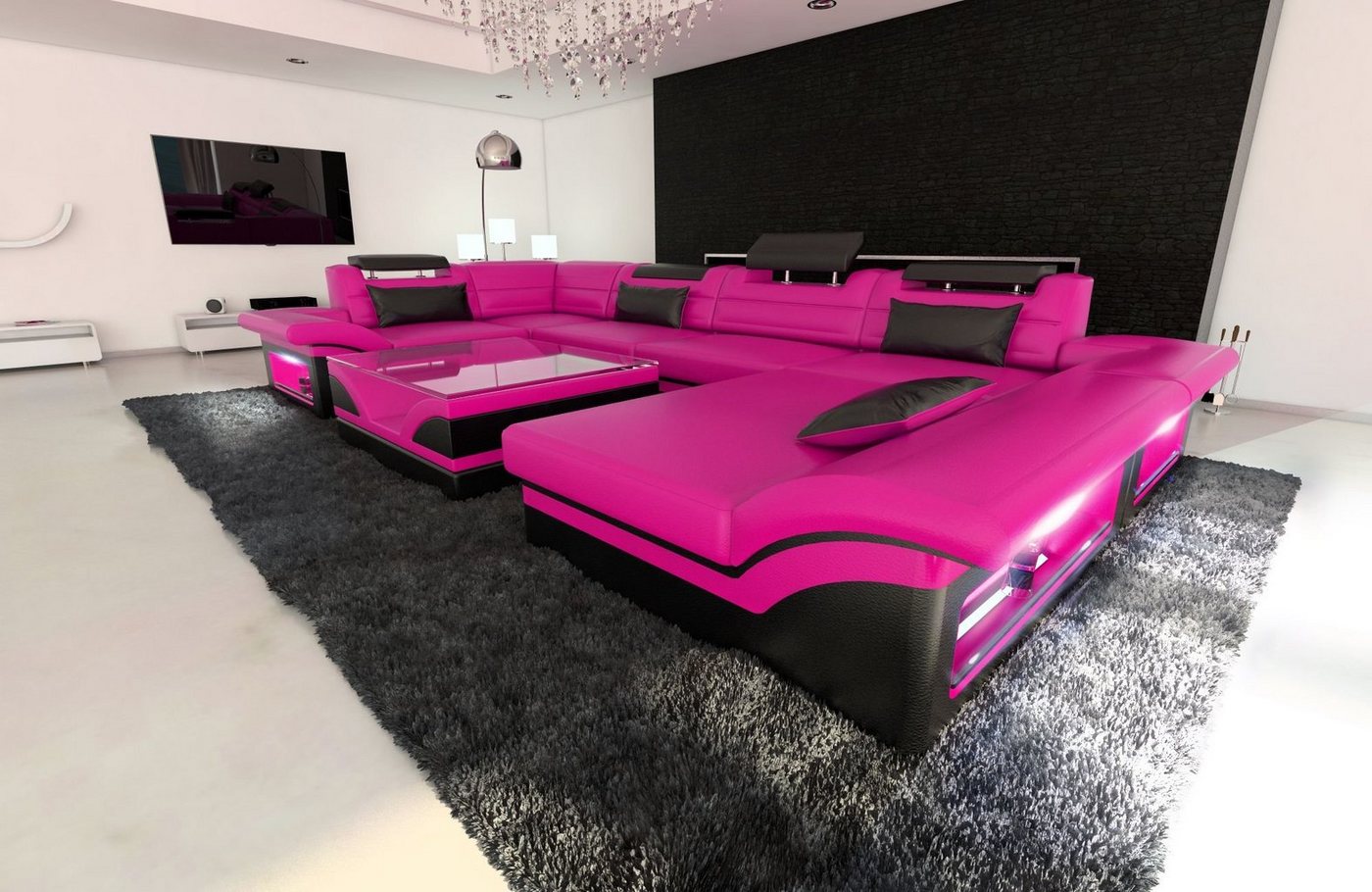 Sofa Dreams Wohnlandschaft Sofa Ledercouch Leder Enzo U Form Ledersofa, Couch, mit LED, wahlweise mit Bettfunktion als Schlafsofa, Designersofa Sofa Dreams Wohnlandschaft Sofa Ledercouch Leder Enzo U Form Ledersofa, Couch, mit LED, wahlweise mit Bettfunktion als Schlafsofa, Designersofa von Sofa Dreams