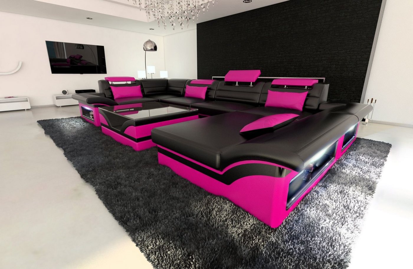 Sofa Dreams Wohnlandschaft Sofa Ledercouch Leder Enzo U Form Ledersofa, Couch, mit LED, wahlweise mit Bettfunktion als Schlafsofa, Designersofa Sofa Dreams Wohnlandschaft Sofa Ledercouch Leder Enzo U Form Ledersofa, Couch, mit LED, wahlweise mit Bettfunktion als Schlafsofa, Designersofa von Sofa Dreams