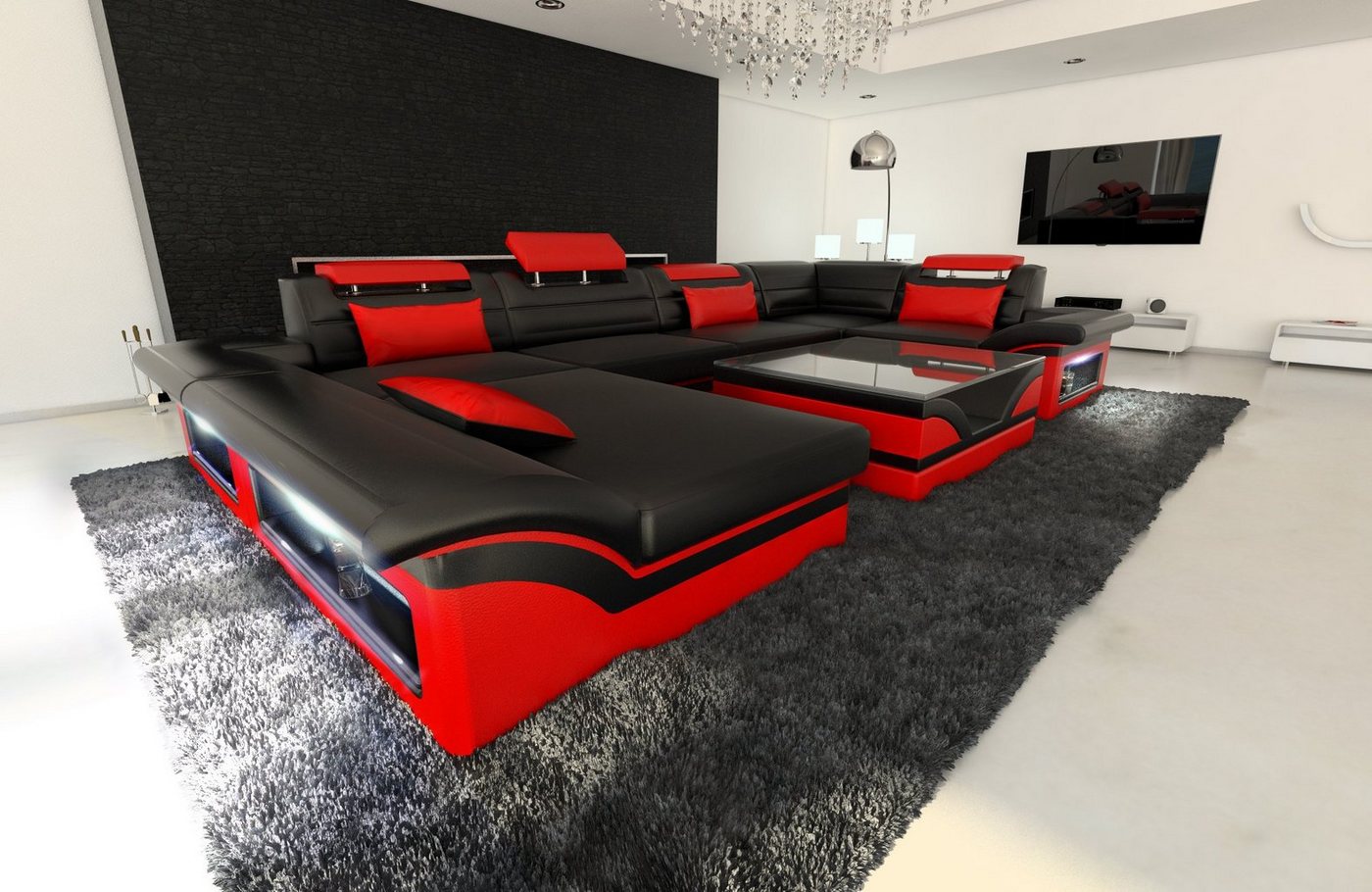 Sofa Dreams Wohnlandschaft Sofa Ledercouch Leder Enzo U Form Ledersofa, Couch, mit LED, wahlweise mit Bettfunktion als Schlafsofa, Designersofa Sofa Dreams Wohnlandschaft Sofa Ledercouch Leder Enzo U Form Ledersofa, Couch, mit LED, wahlweise mit Bettfunktion als Schlafsofa, Designersofa von Sofa Dreams