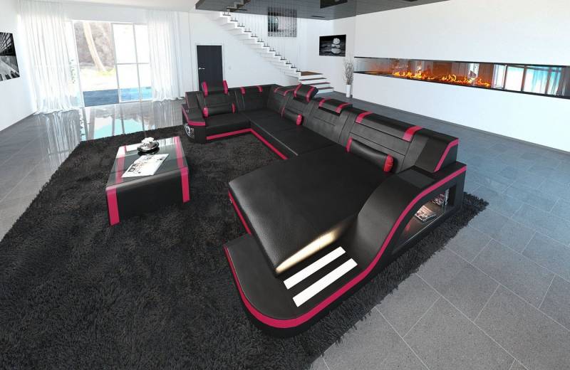 Sofa Dreams Wohnlandschaft Sofa Ledercouch Leder Palermo U Form Ledersofa, Couch, mit LED, wahlweise mit Bettfunktion als Schlafsofa, Designersofa Sofa Dreams Wohnlandschaft Sofa Ledercouch Leder Palermo U Form Ledersofa, Couch, mit LED, wahlweise mit Bettfunktion als Schlafsofa, Designersofa von Sofa Dreams