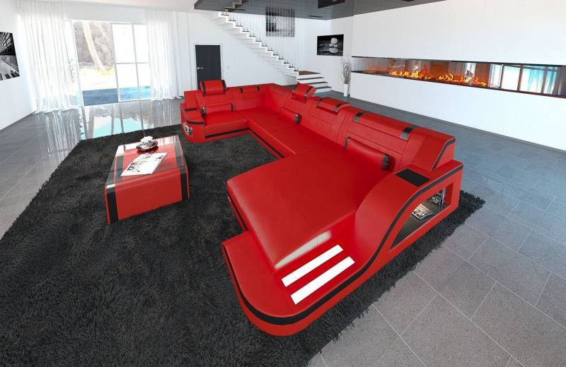 Sofa Dreams Wohnlandschaft Sofa Ledercouch Leder Palermo U Form Ledersofa, Couch, mit LED, wahlweise mit Bettfunktion als Schlafsofa, Designersofa von Sofa Dreams