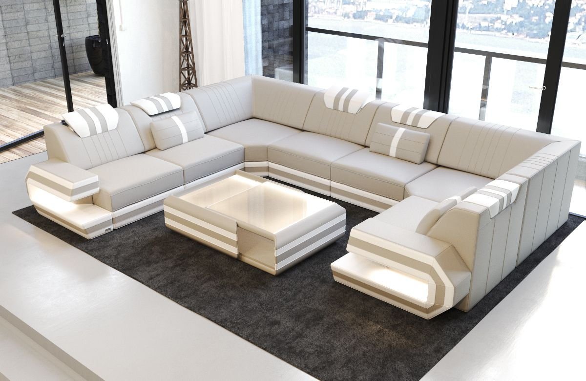 Sofa Dreams Wohnlandschaft Sofa Ledercouch Leder Ragusa U Form Ledersofa, Couch, mit LED, Designersofa von Sofa Dreams