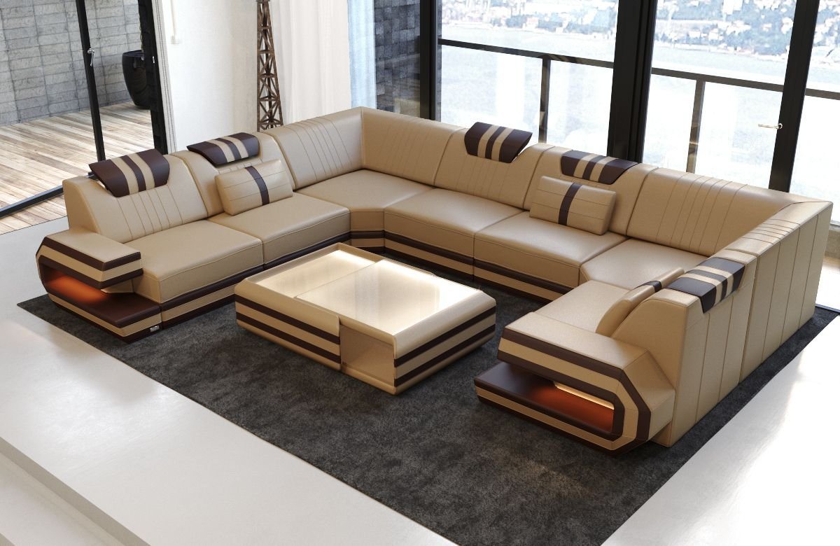 Sofa Dreams Wohnlandschaft Sofa Ledercouch Leder Ragusa U Form Ledersofa, Couch, mit LED, Designersofa von Sofa Dreams