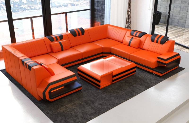 Sofa Dreams Wohnlandschaft Sofa Ledercouch Leder Ragusa U Form Ledersofa, Couch, mit LED, Designersofa von Sofa Dreams