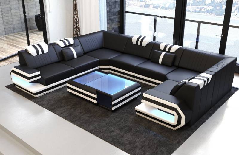 Sofa Dreams Wohnlandschaft Sofa Ledercouch Leder Ragusa U Form Ledersofa, Couch, mit LED, Designersofa von Sofa Dreams