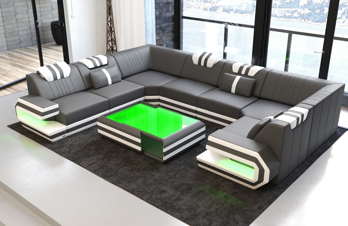 Sofa Dreams Wohnlandschaft Sofa Ledercouch Leder Ragusa U Form Ledersofa, Couch, mit LED, Designersofa von Sofa Dreams